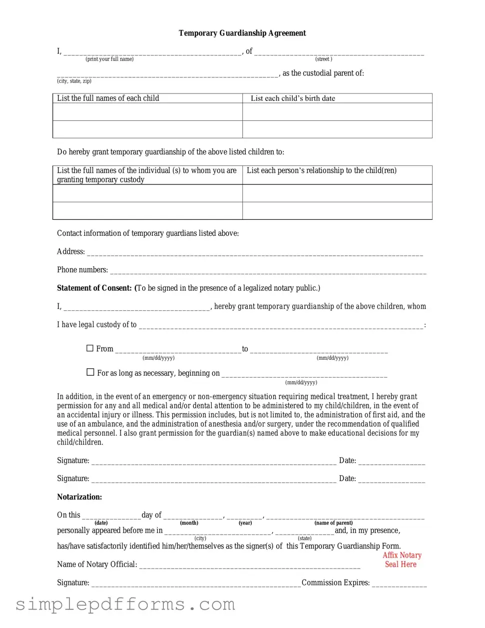 Fill a Valid Temporary Custody Form