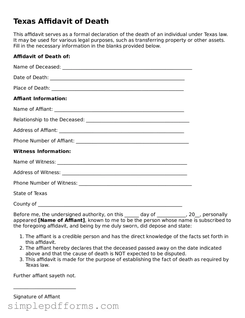 Attorney-Verified Affidavit of Death Document for Texas State
