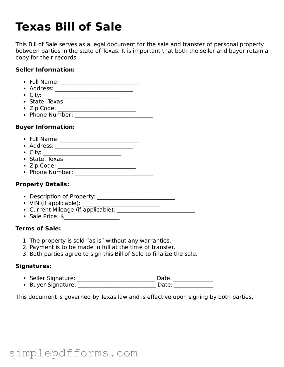 Attorney-Verified Bill of Sale Document for Texas State