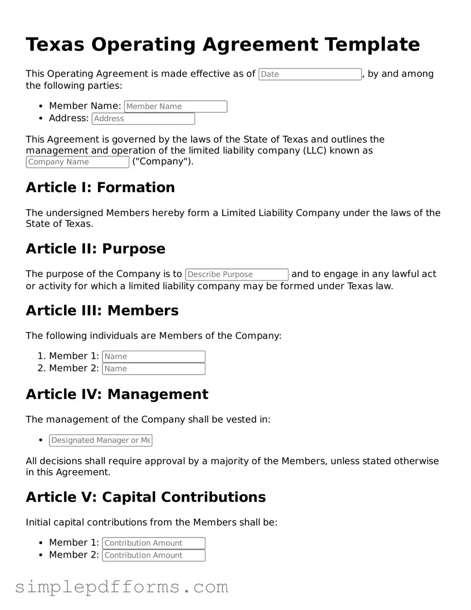 Attorney-Verified Operating Agreement Document for Texas State