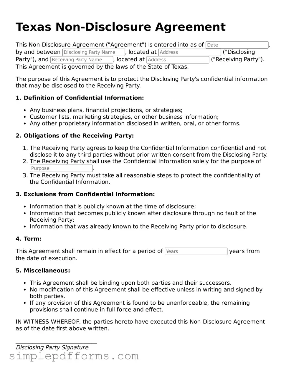 Attorney-Verified Non-disclosure Agreement Document for Texas State