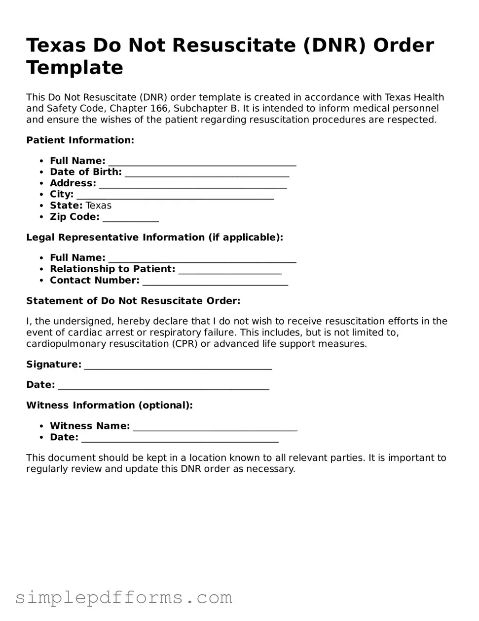 Attorney-Verified Do Not Resuscitate Order Document for Texas State