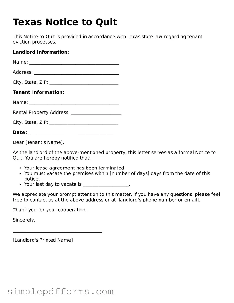 Attorney-Verified Notice to Quit Document for Texas State