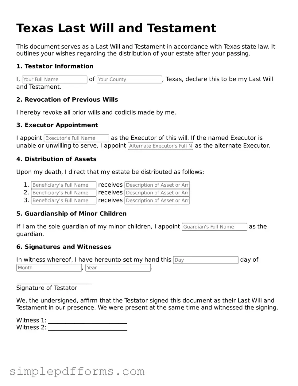 Attorney-Verified Last Will and Testament Document for Texas State