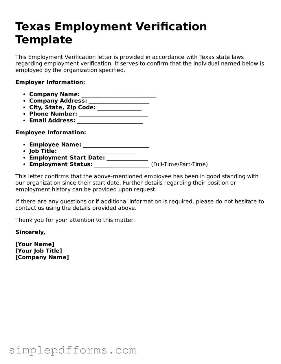 Attorney-Verified Employment Verification Document for Texas State