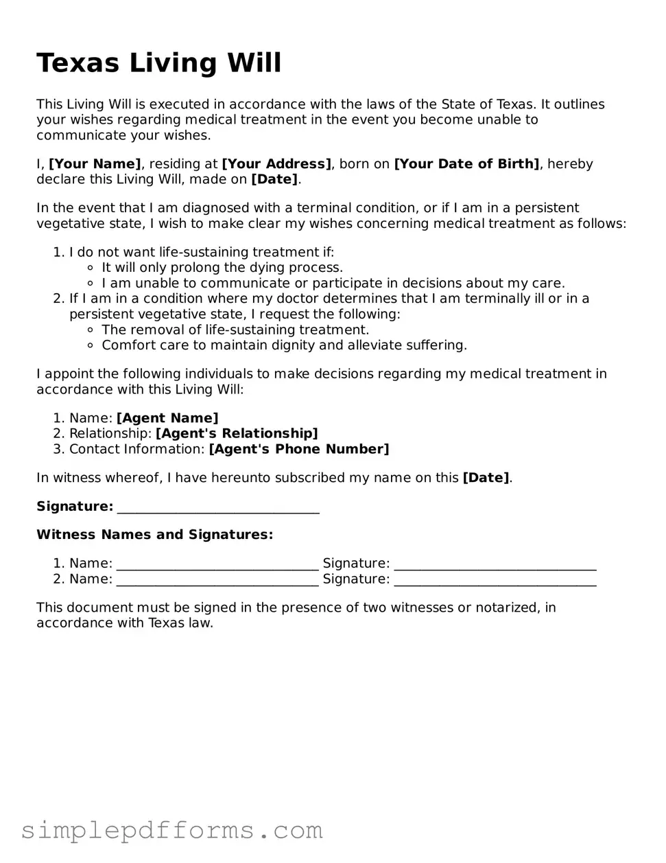 Attorney-Verified Living Will Document for Texas State
