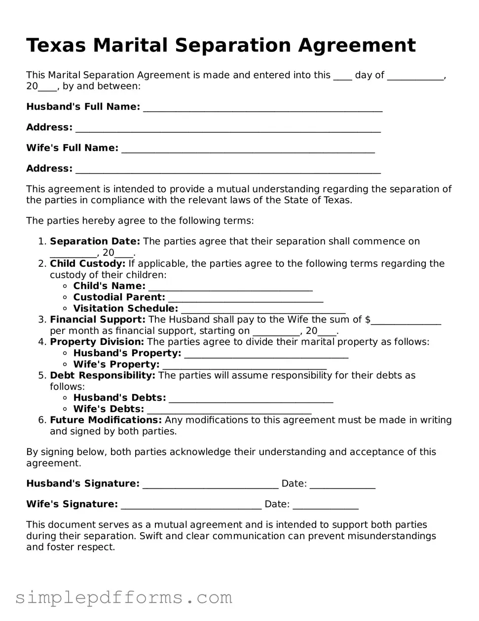 Attorney-Verified Marital Separation Agreement Document for Texas State