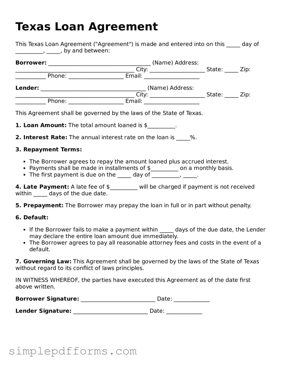 Attorney-Verified Loan Agreement Document for Texas State