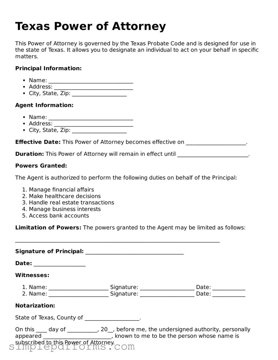 Attorney-Verified Power of Attorney Document for Texas State