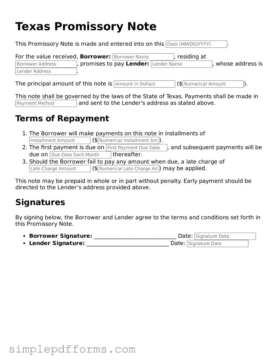 Attorney-Verified Promissory Note Document for Texas State