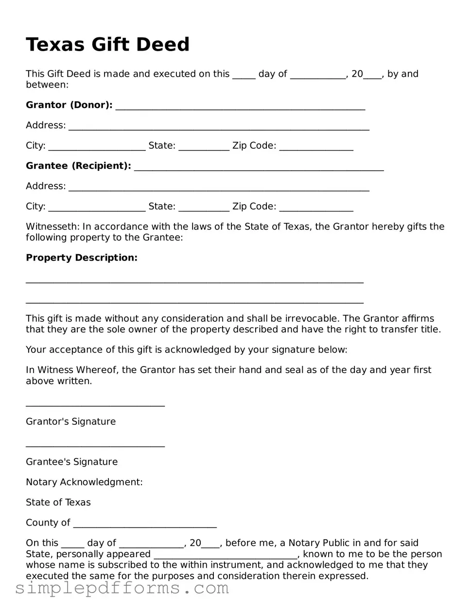 Attorney-Verified Gift Deed Document for Texas State