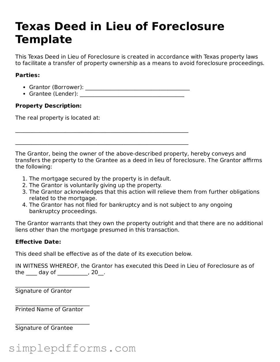 Attorney-Verified Deed in Lieu of Foreclosure Document for Texas State