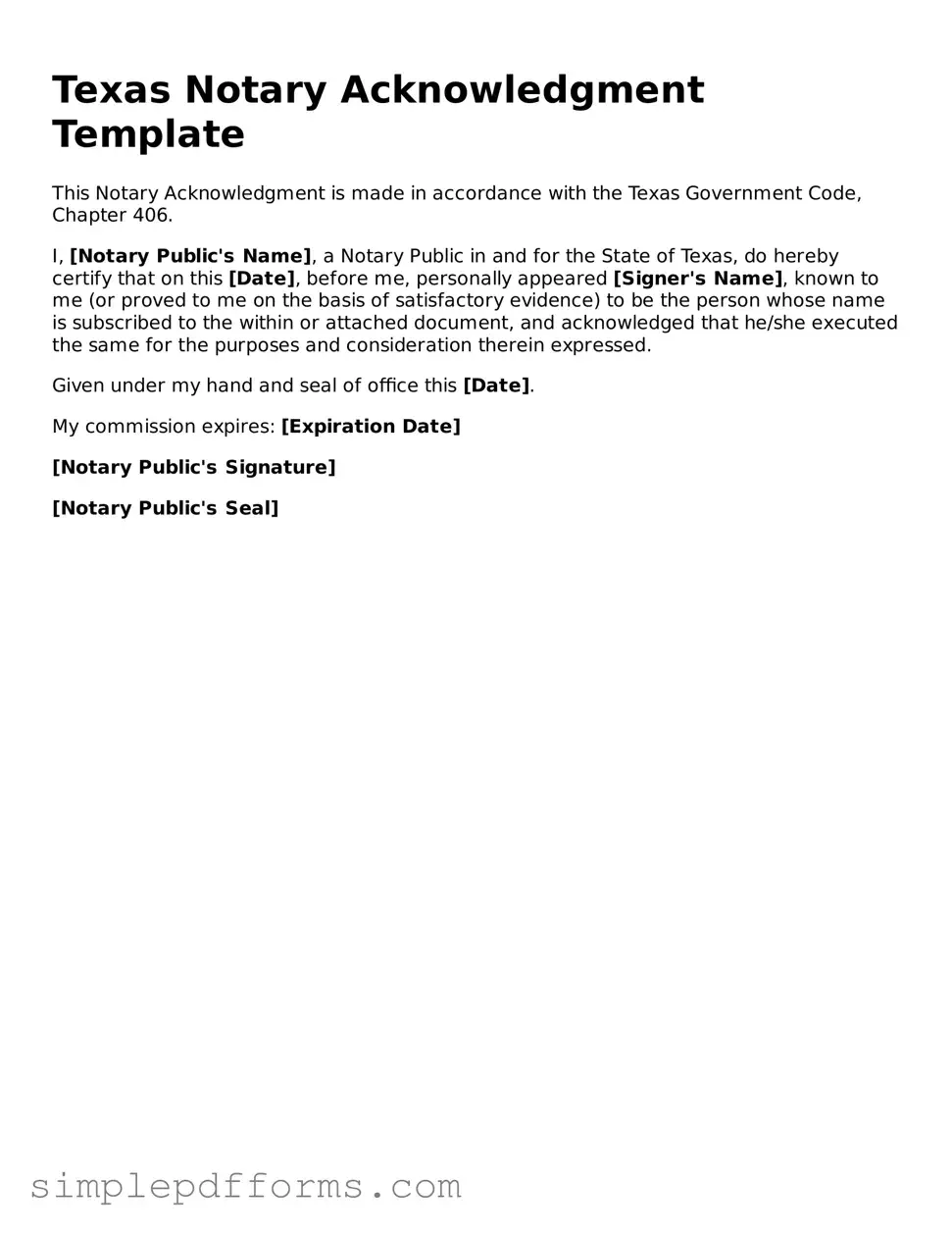 Attorney-Verified Notary Acknowledgement Document for Texas State