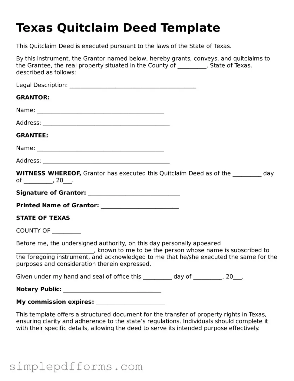 Attorney-Verified Quitclaim Deed Document for Texas State