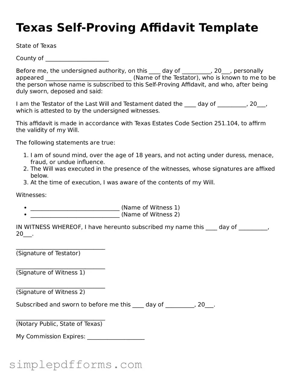 Attorney-Verified Self-Proving Affidavit Document for Texas State