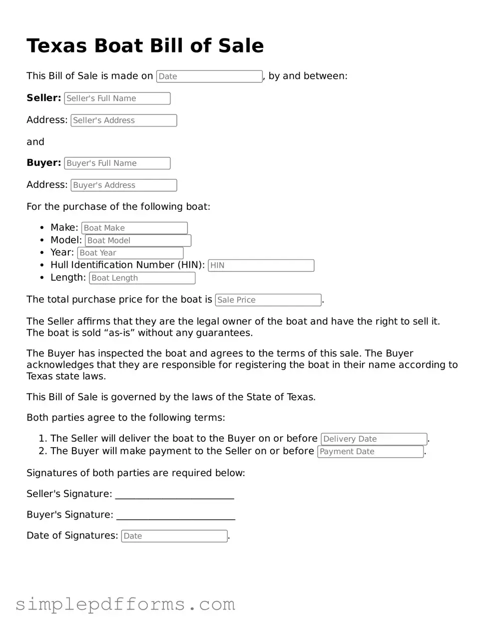 Attorney-Verified Boat Bill of Sale Document for Texas State