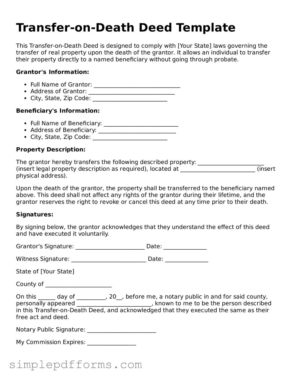 Free Transfer-on-Death Deed Form