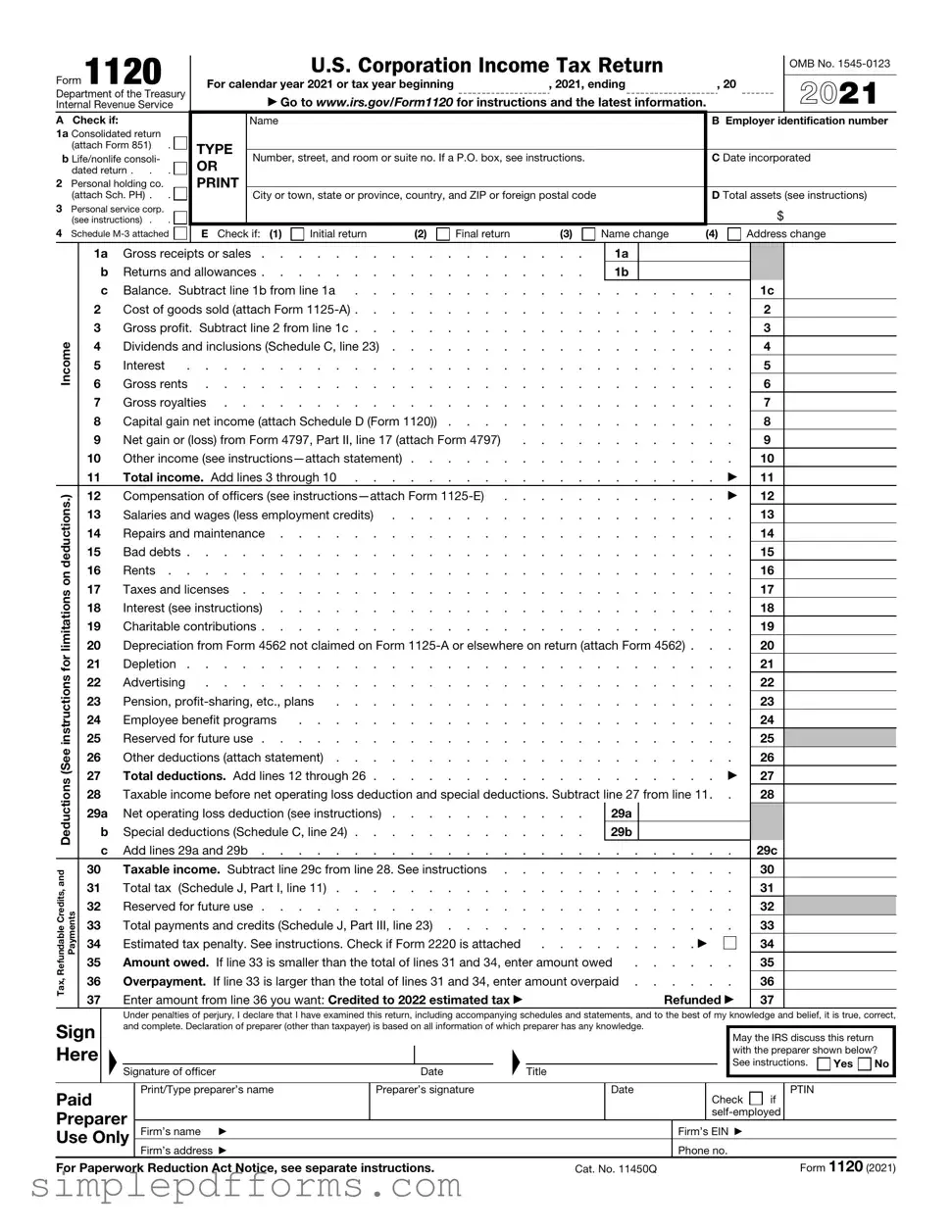 Fill a Valid IRS 1120 Form