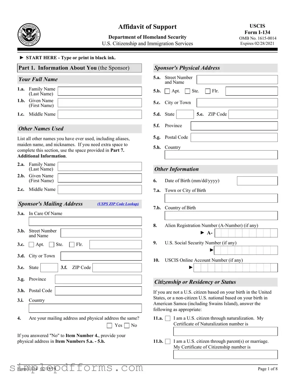 Fill a Valid USCIS I-134 Form