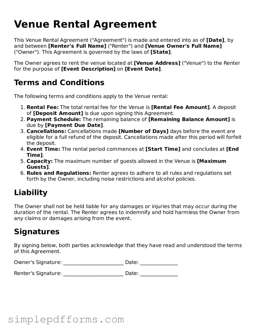 Free Venue Rental Agreement Form