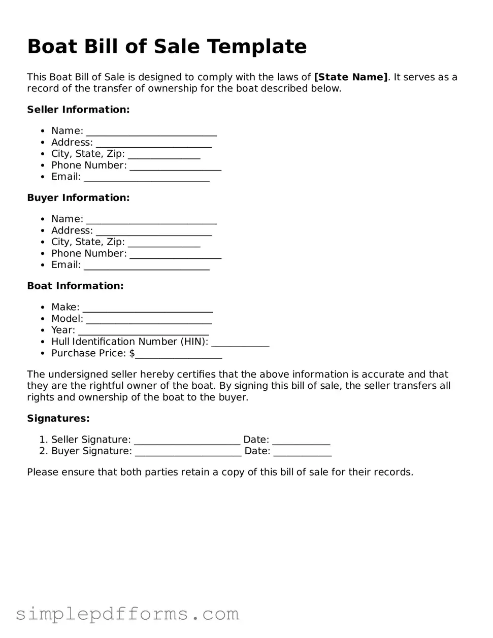 Free Boat Bill of Sale Form