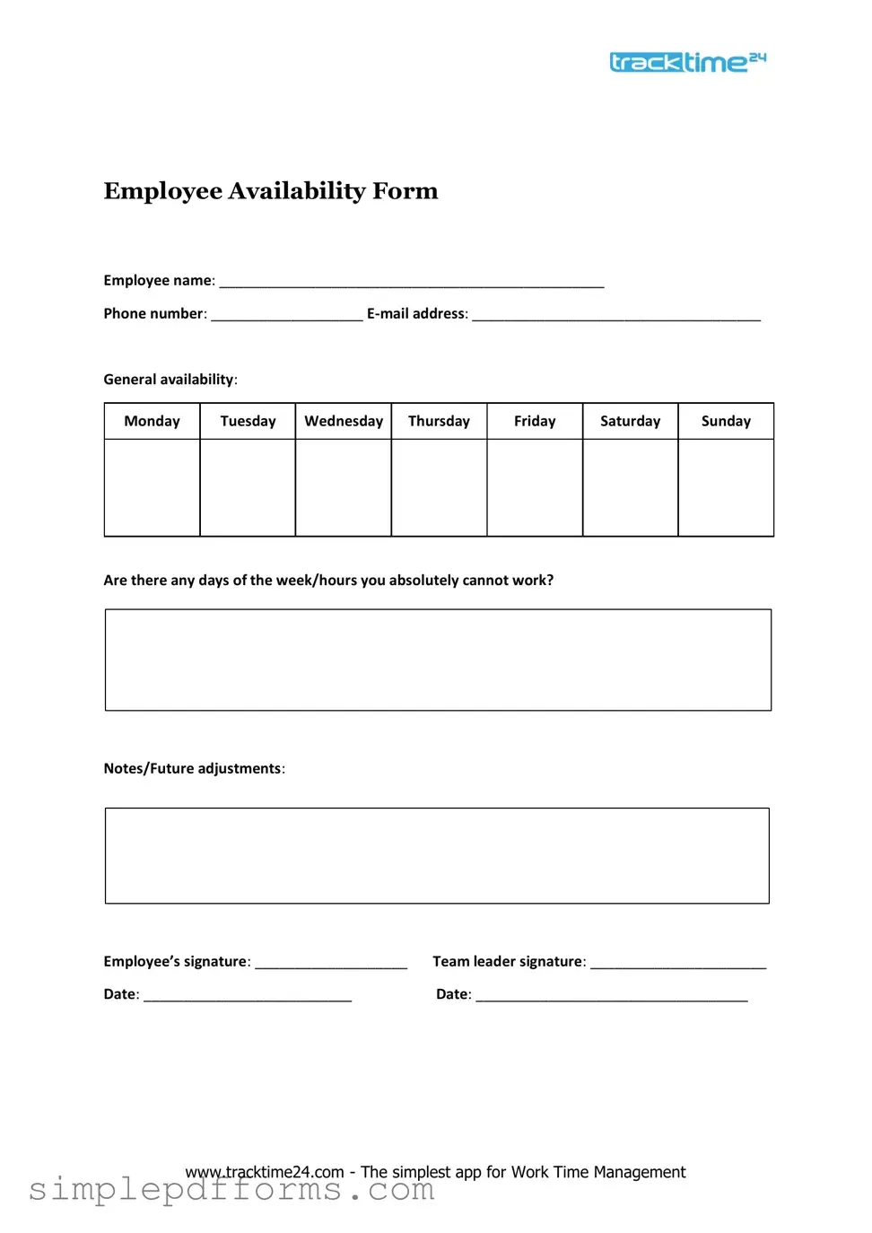 Fill a Valid Employee Availability Form