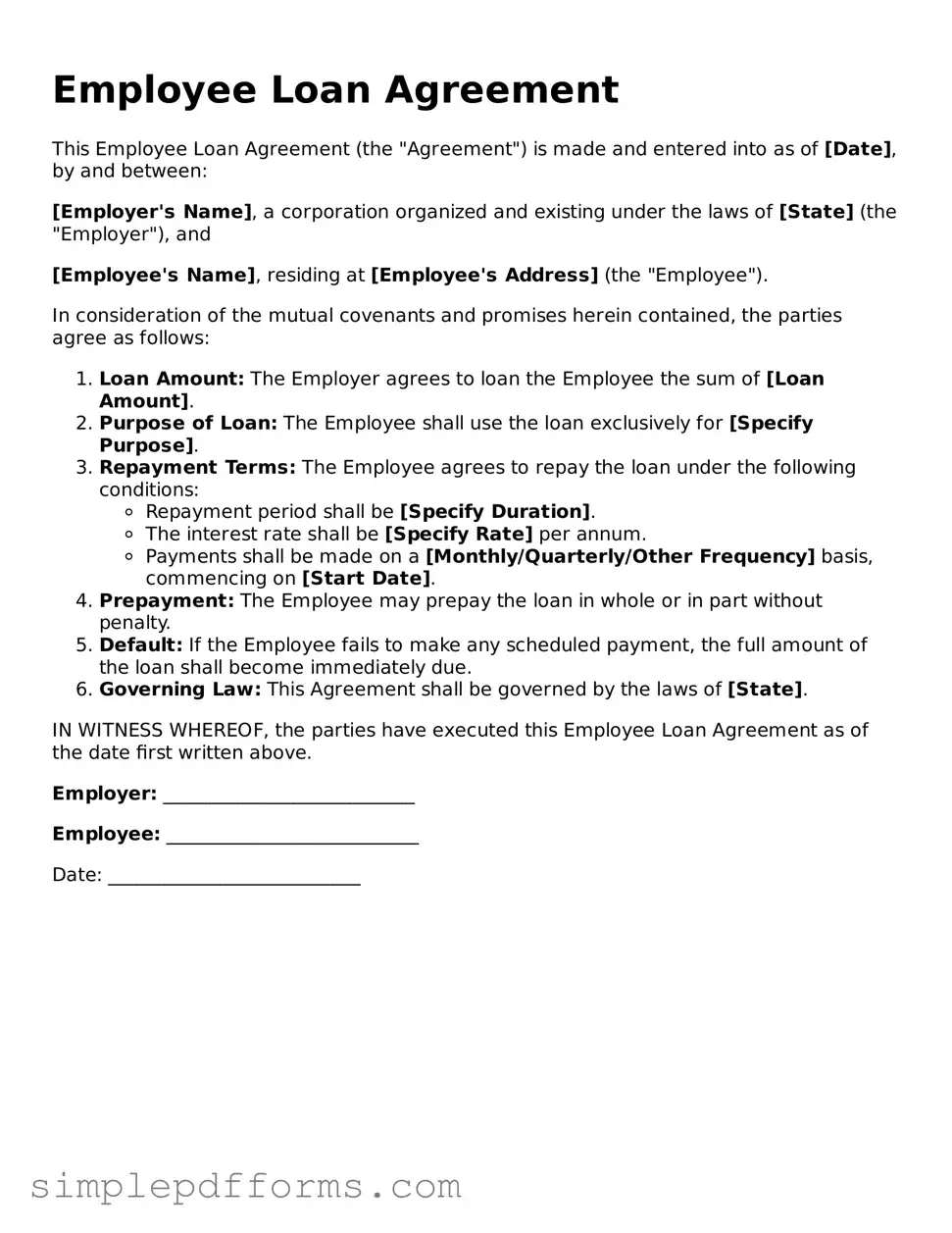 Free Employee Loan Agreement Form