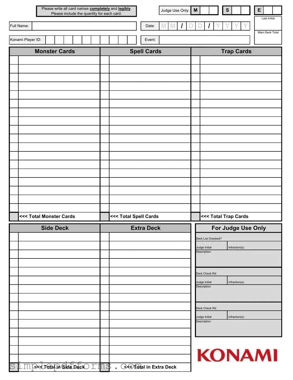 Fill a Valid Konami Decklist Form